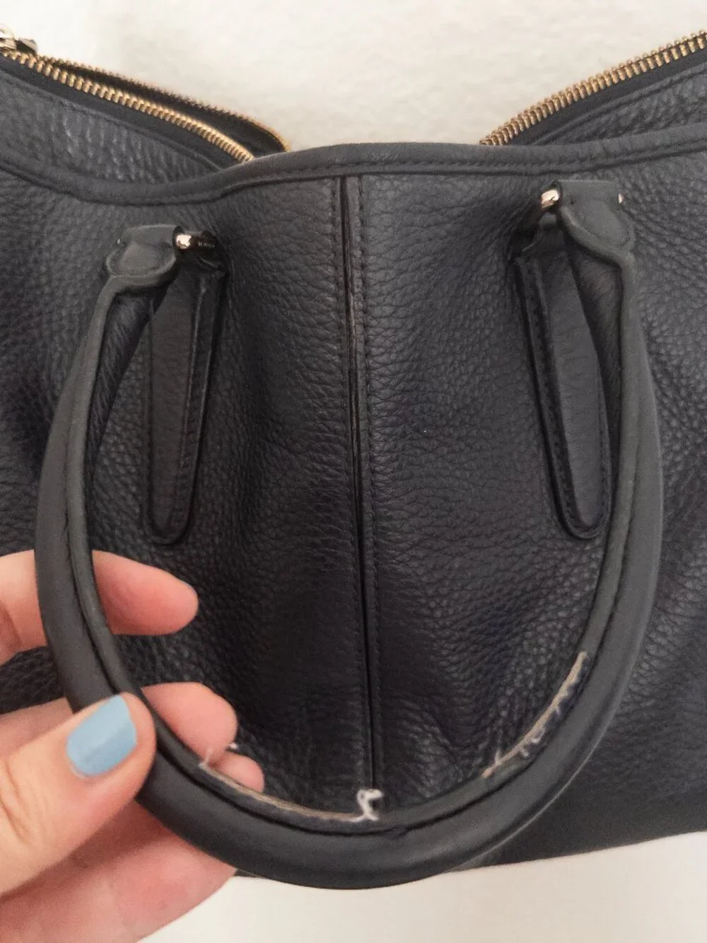COACH Morgan Satchel Midnight/Navy Pebble leather with handle and long strap